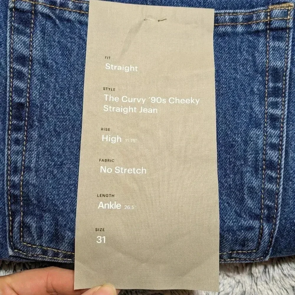NEW Everlane Blue Curvy 90’s Cheeky Jean Straight High Rise Size 31